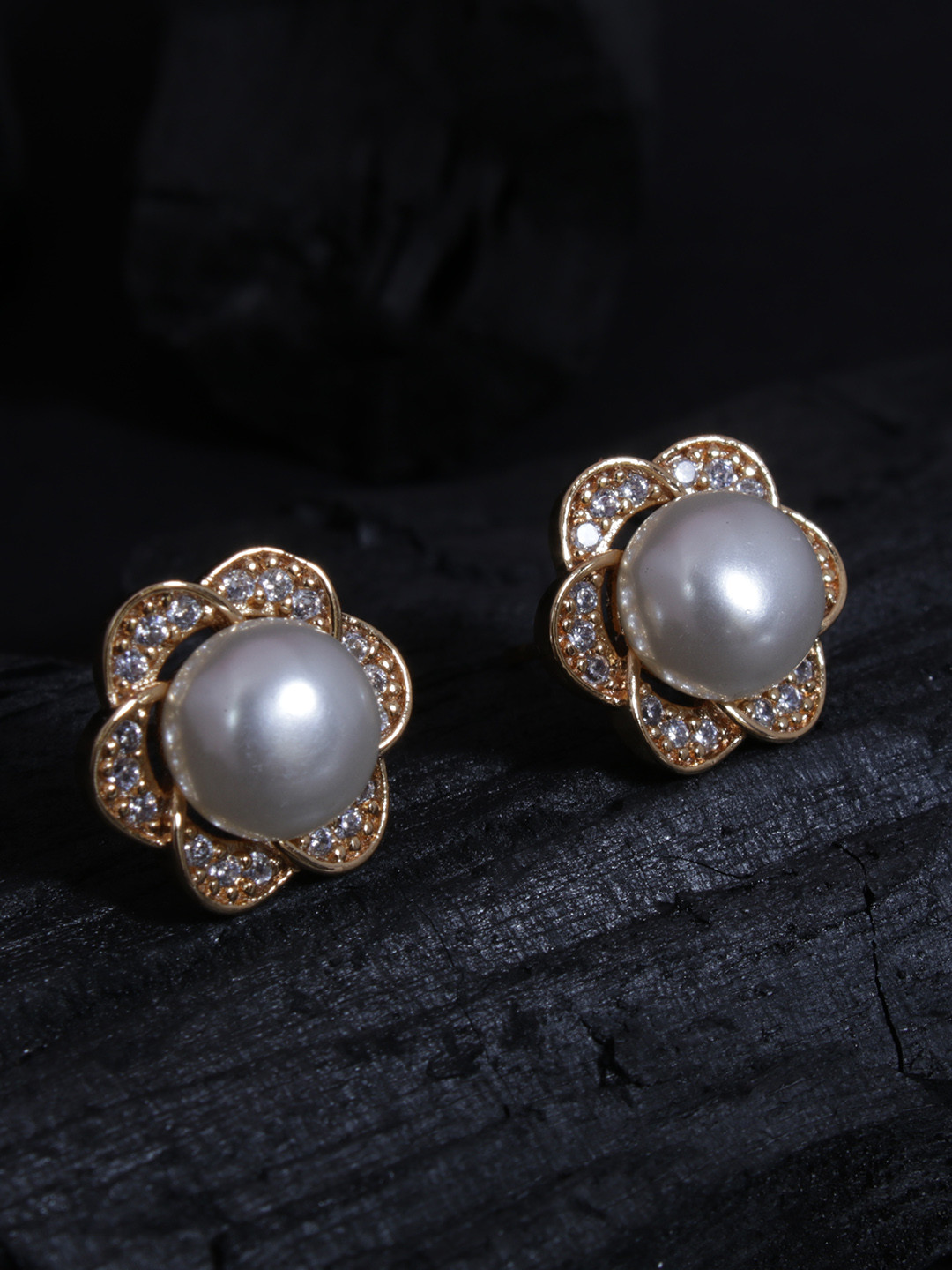 

justpeachy Gold-Plated Cubic Zirconia Floral Studs