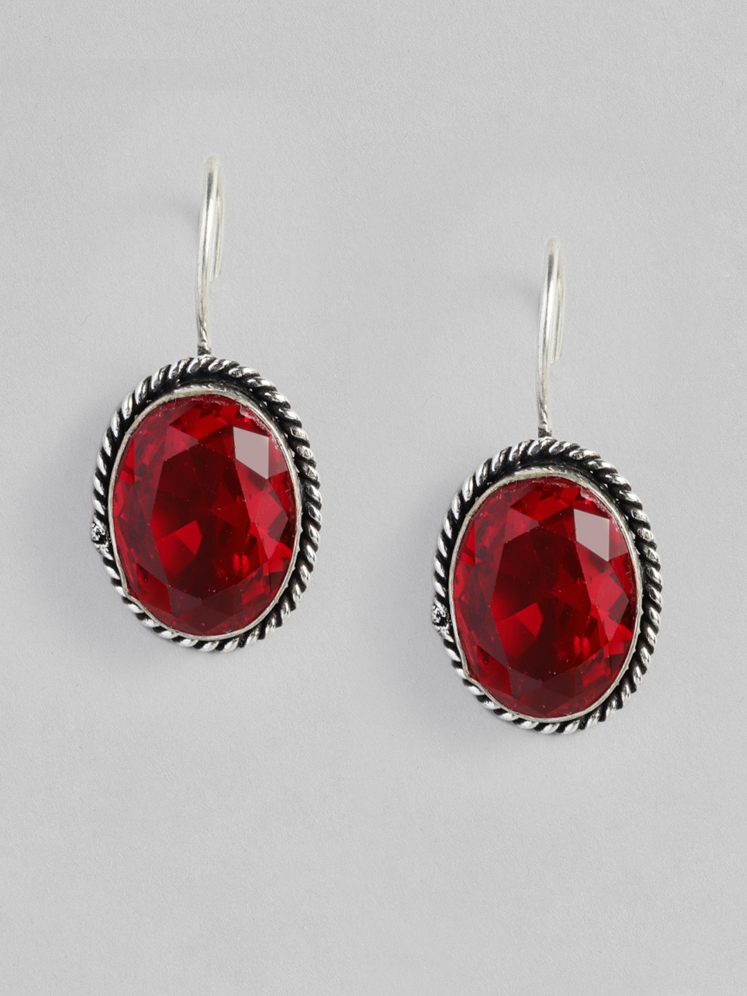 

justpeachy Silver-Plated & Red Oxidised Oval Studs
