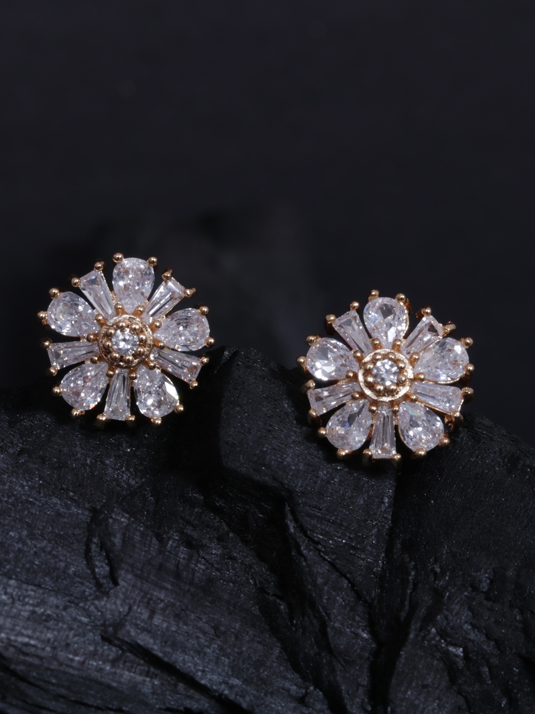 

justpeachy Gold-Plated Cubic Zirconia Floral Mini Studs