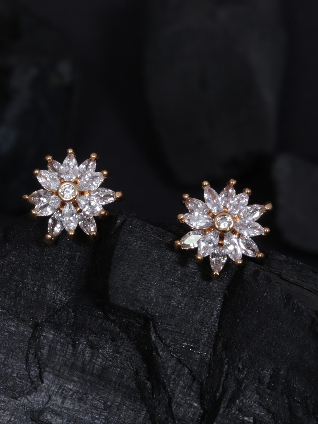

justpeachy Gold-Plated Cubic Zirconia Floral Studs