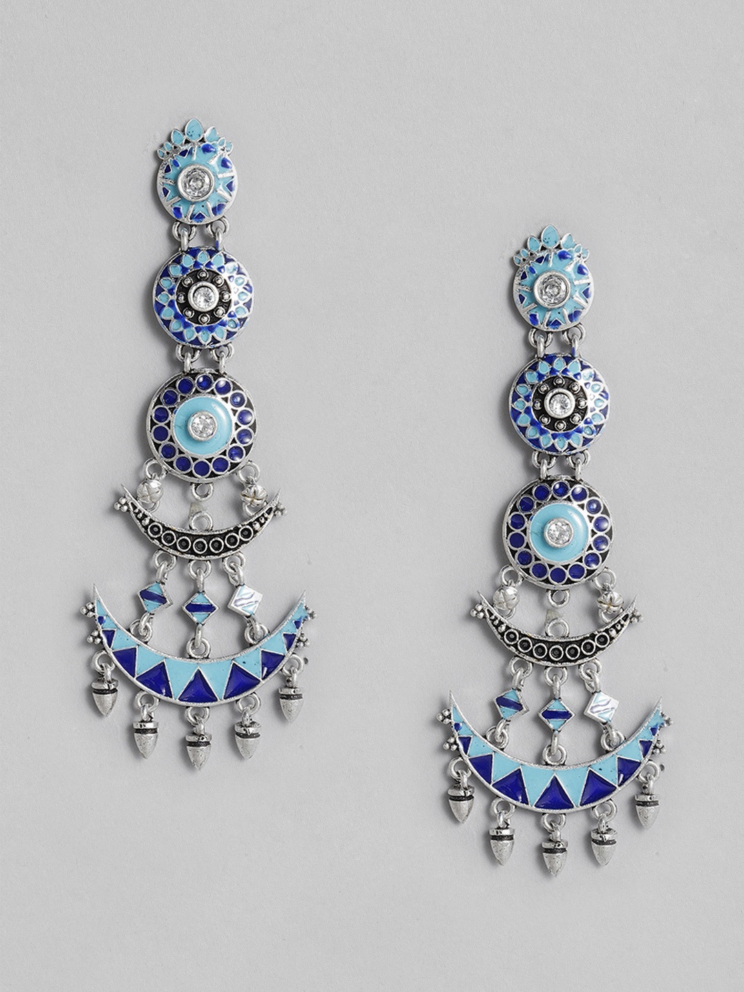 

justpeachy Blue Silver-Plated Enamelled Circular Chandbalis