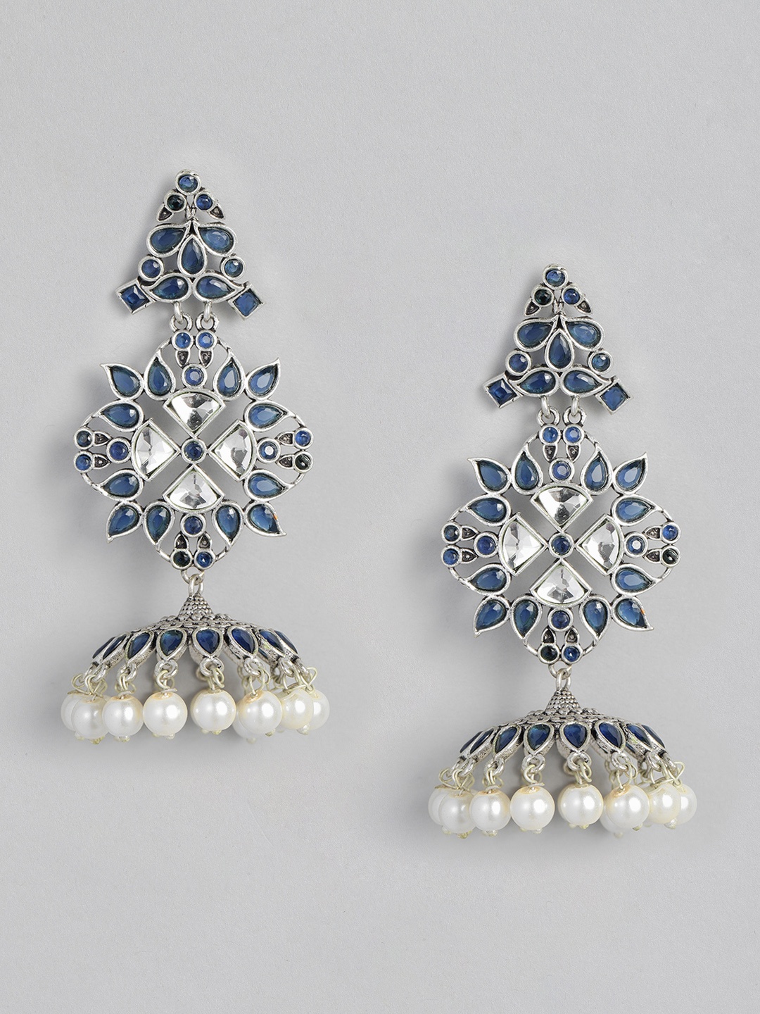 

justpeachy Oxidized Silver-Plated & Blue Classic Drop Earrings