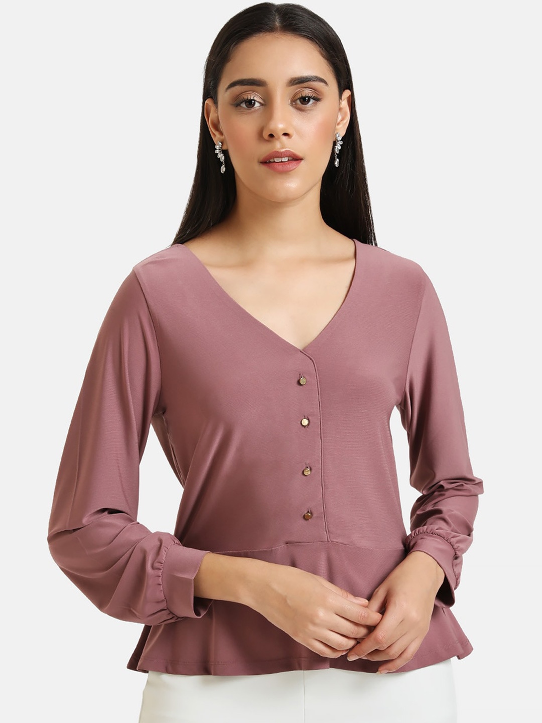 

Kazo Women Mauve Solid Peplum Top