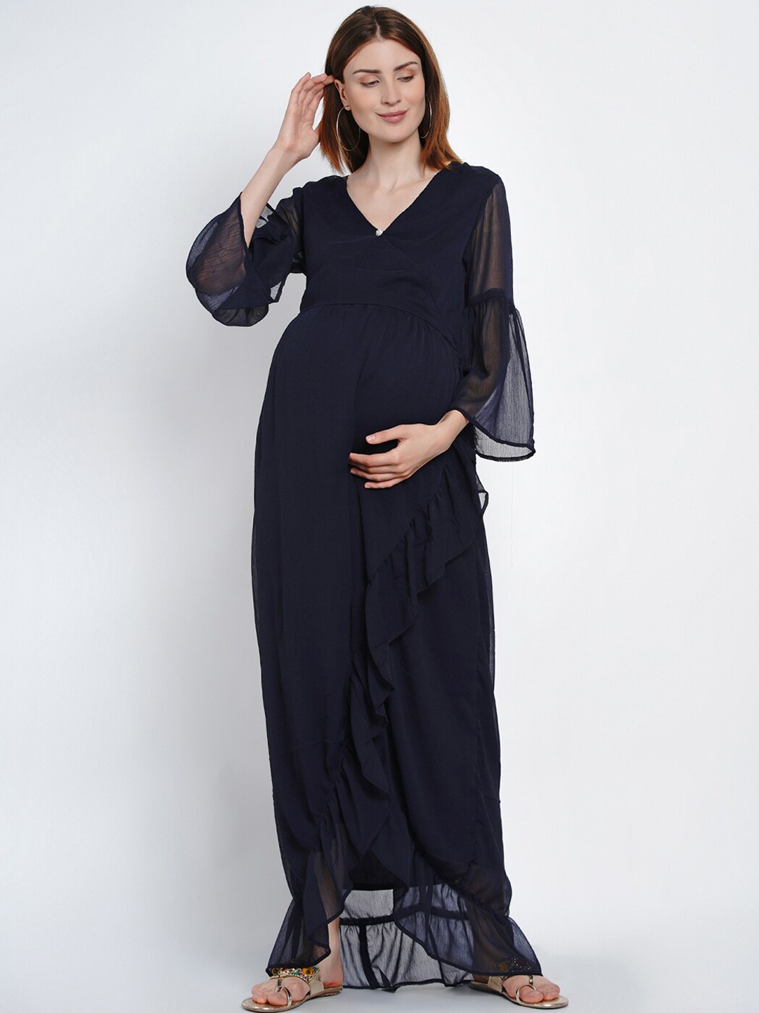 

Mine4Nine Women Navy Blue Solid Maternity Maxi Dress