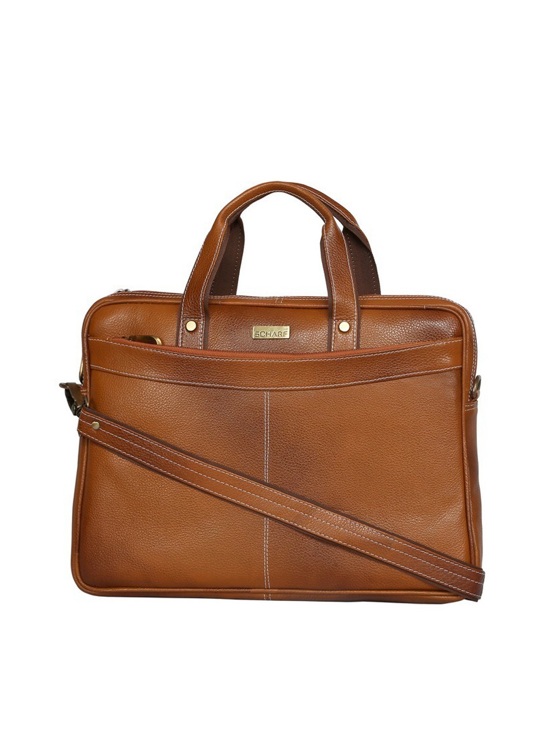 

SCHARF Unisex Brown Textured 15' Leather Laptop Bag
