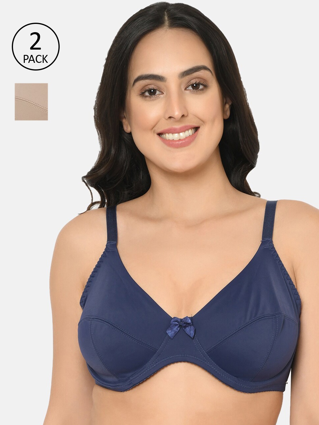 

Curvy Love Pack of 2 Medium Coverage Plus Size Size Everyday Bras CL-05, Navy blue