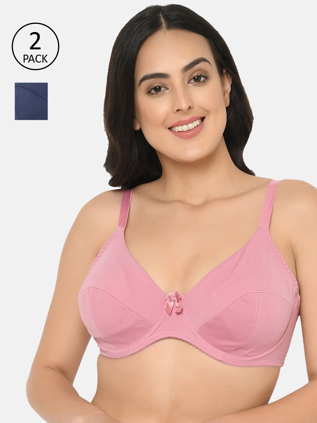 

Curvy Love Pack of 2 Solid Underwired Non-Padded Plus Size Everyday Bras CL-05, Pink