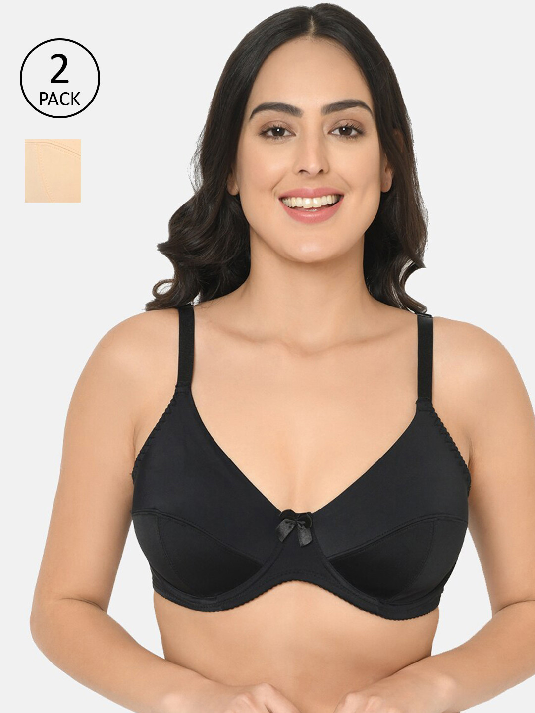 

Curvy Love Pack of 2 Solid Underwired Non Padded Plus Size Everyday Bras CL-05, Black