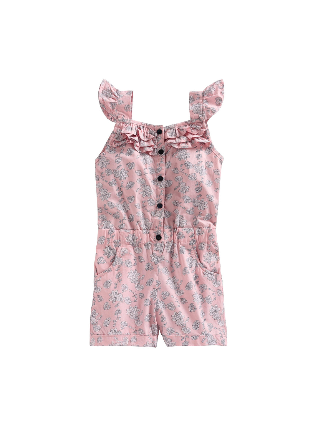 

KiddoPanti Girls Pink & Blue Floral Printed Basic Jumpsuit