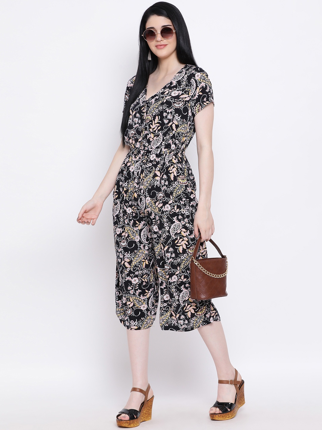 

Oxolloxo Women Black & Off-White Printed Culotte Jumpsuit