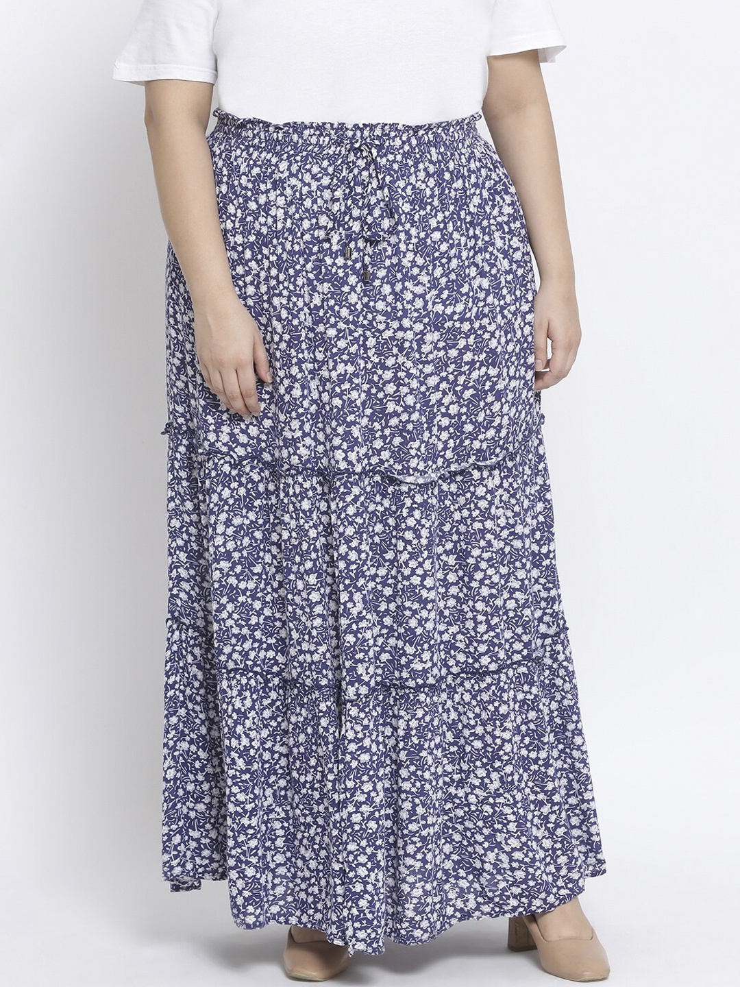 

Oxolloxo Women Blue & White Printed A-Line Turner Maxi Plus Size Skirt