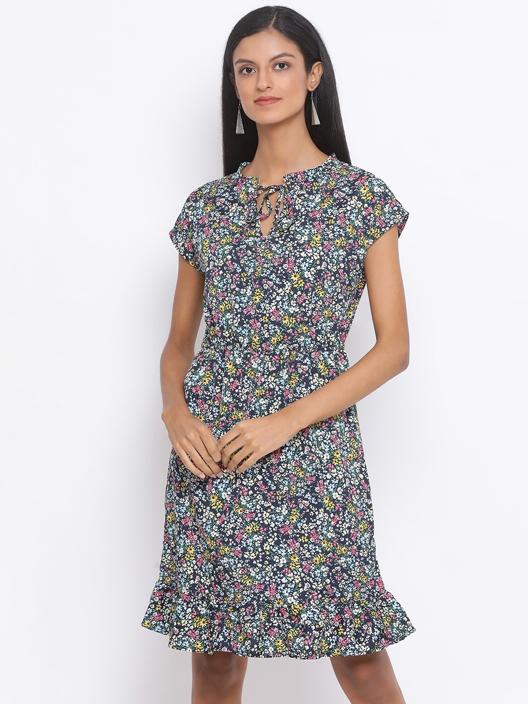 

Oxolloxo Women Multicoloured Floral Print A-Line Dress, Multi