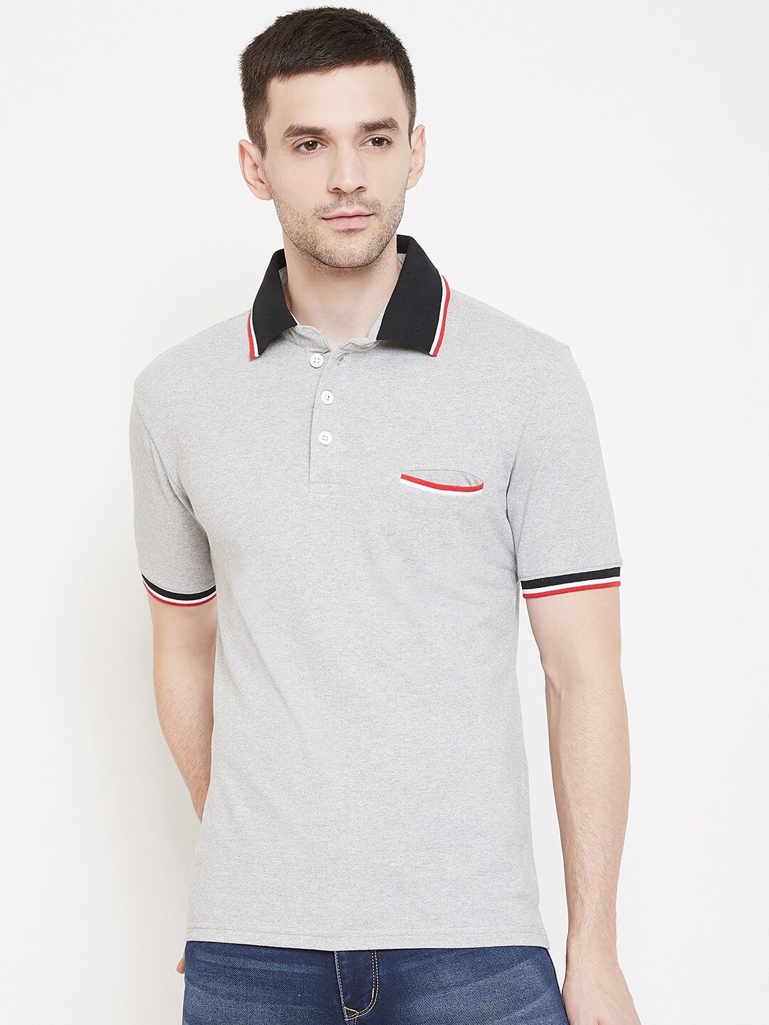 

GRITSTONES Men Grey Solid Polo Collar T-shirt