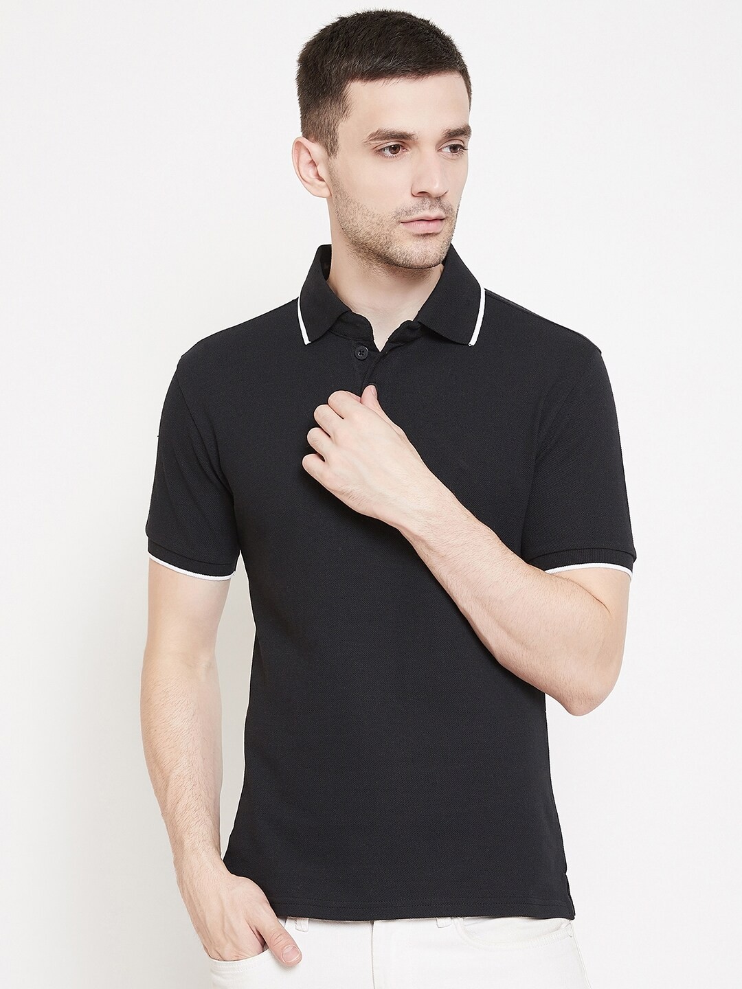 

GRITSTONES Men Black Solid Polo Collar T-shirt