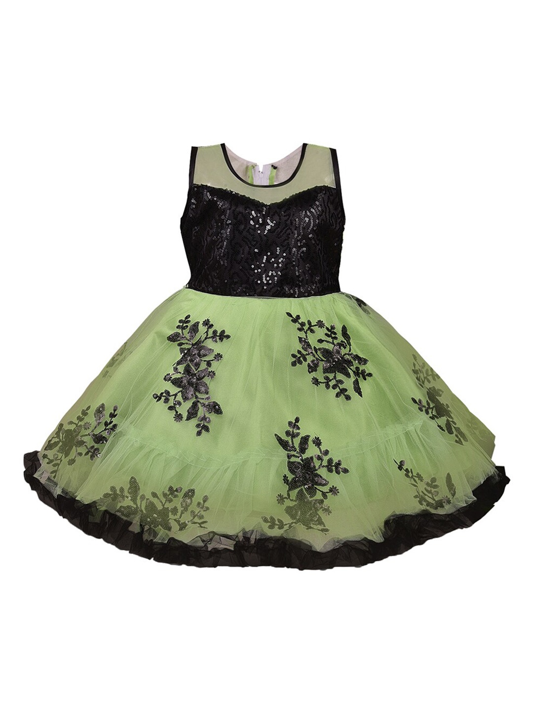 

Wish Karo Girls Green Self Design Fit and Flare Dress