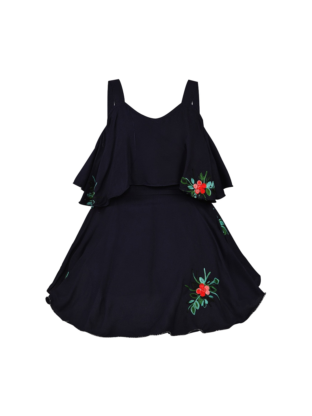 

Wish Karo Girls Navy Blue Embroidered A-Line Dress