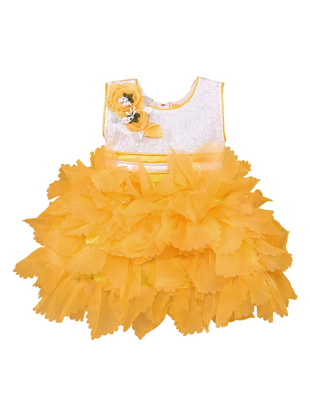 

Wish Karo Girls Yellow Self Design Fit and Flare Dress