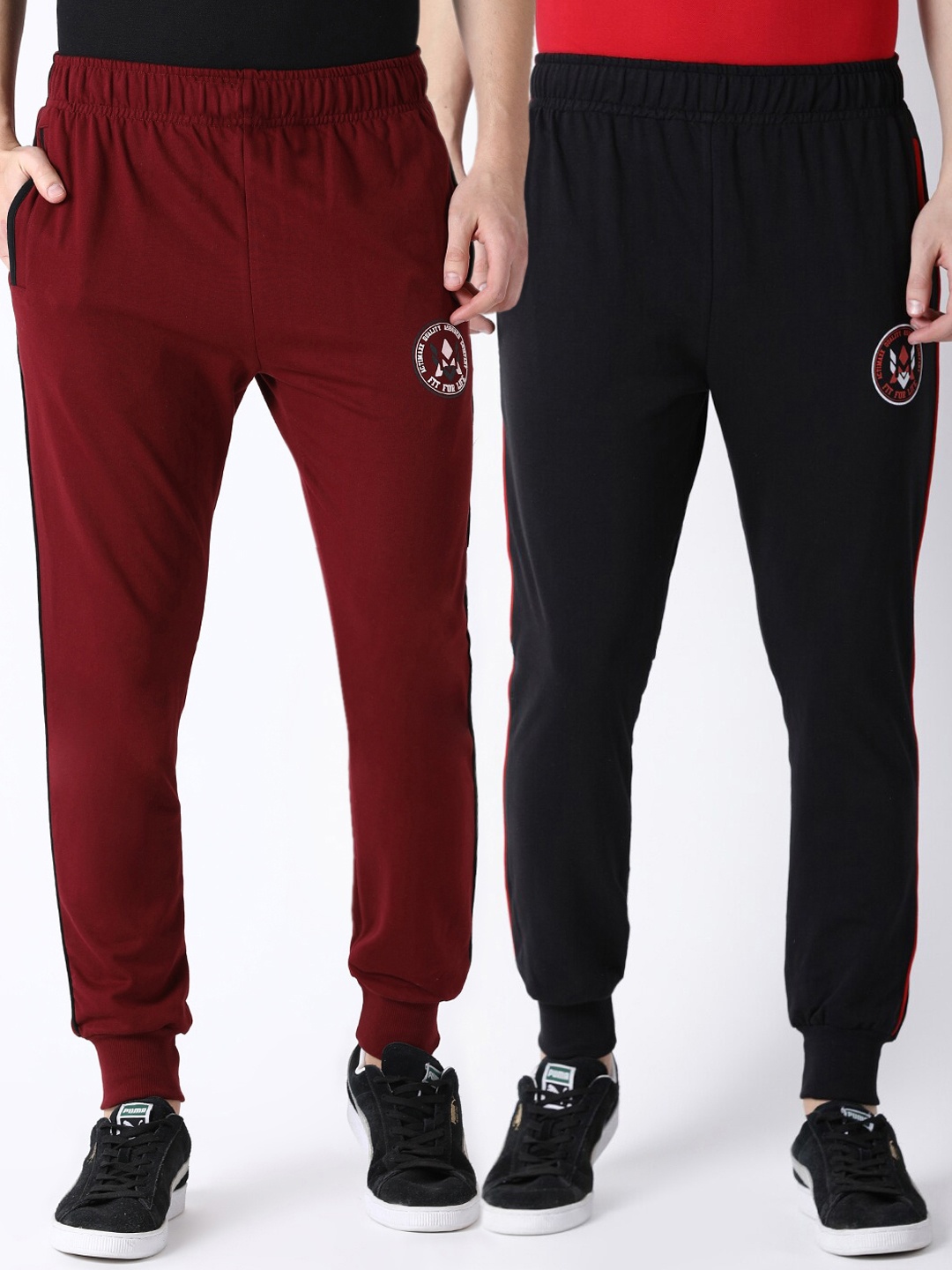 

ACTIMAXX Men Pack Of 2 Solid Slim-Fit Joggers, Maroon