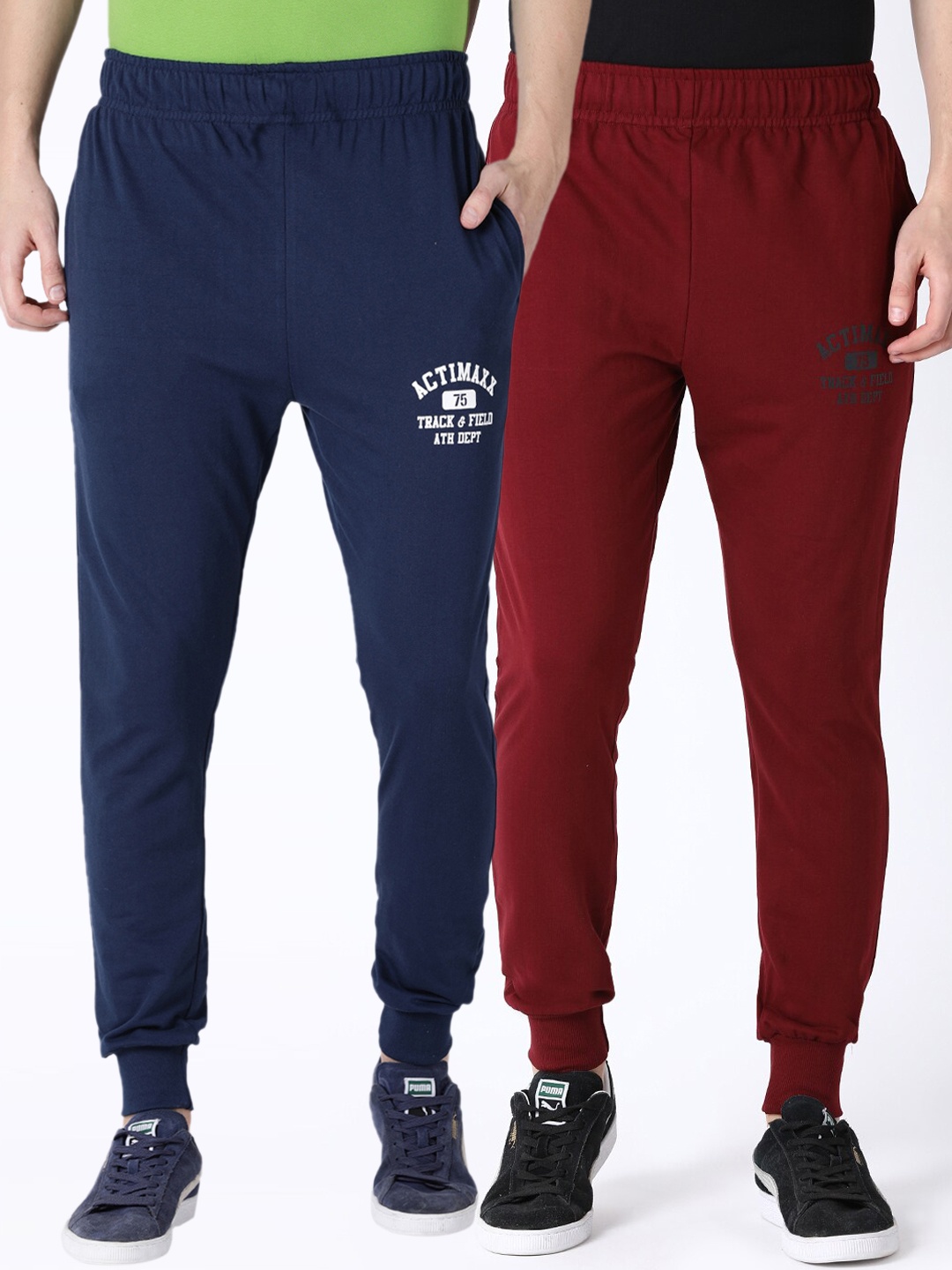 

ACTIMAXX Men Pack Of 2 Solid Slim-Fit Joggers, Maroon