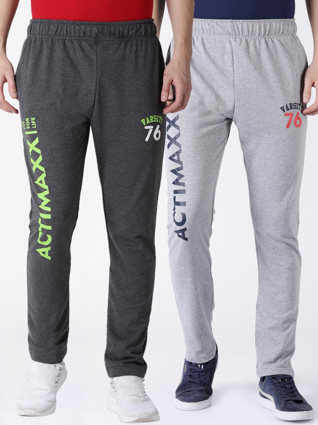 

ACTIMAXX Men Pack Of 2 Solid Tapered-Fit Track Pants, Grey melange