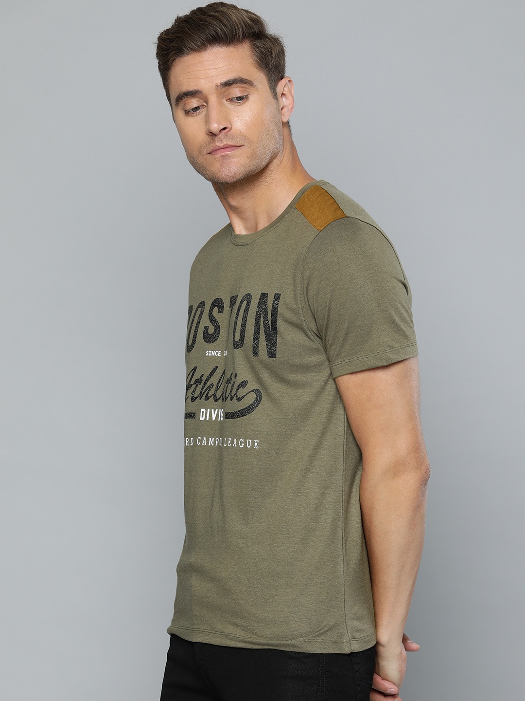 

Harvard Men Olive Green Printed Round Neck T-shirt