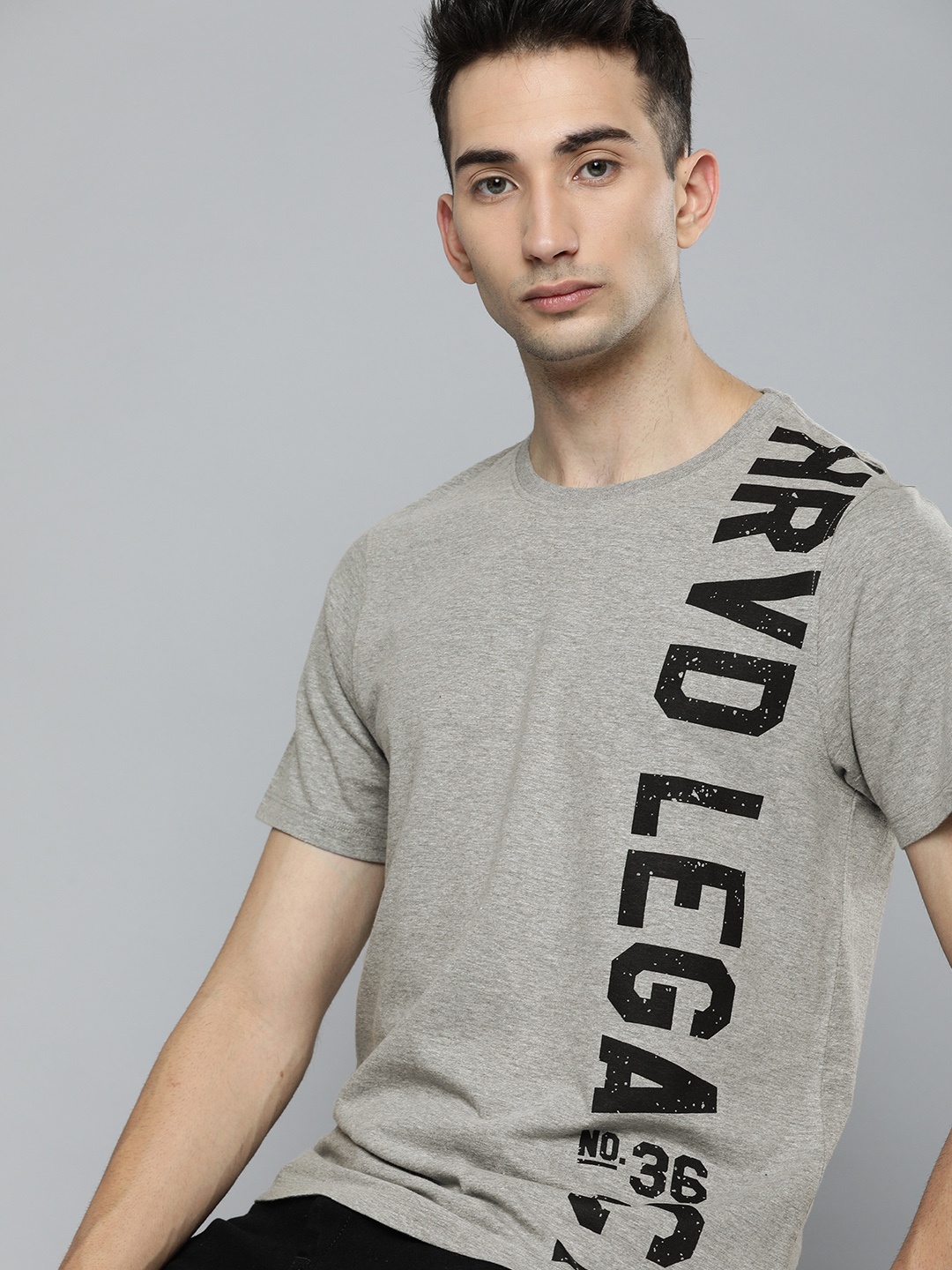 

Harvard Men Grey Printed Round Neck T-shirt