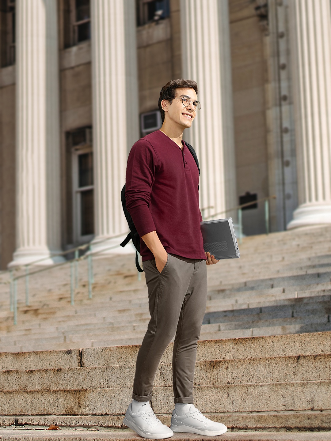 

Harvard Men Burgundy Solid Henley Neck Antimicrobial Pure Cotton T-shirt