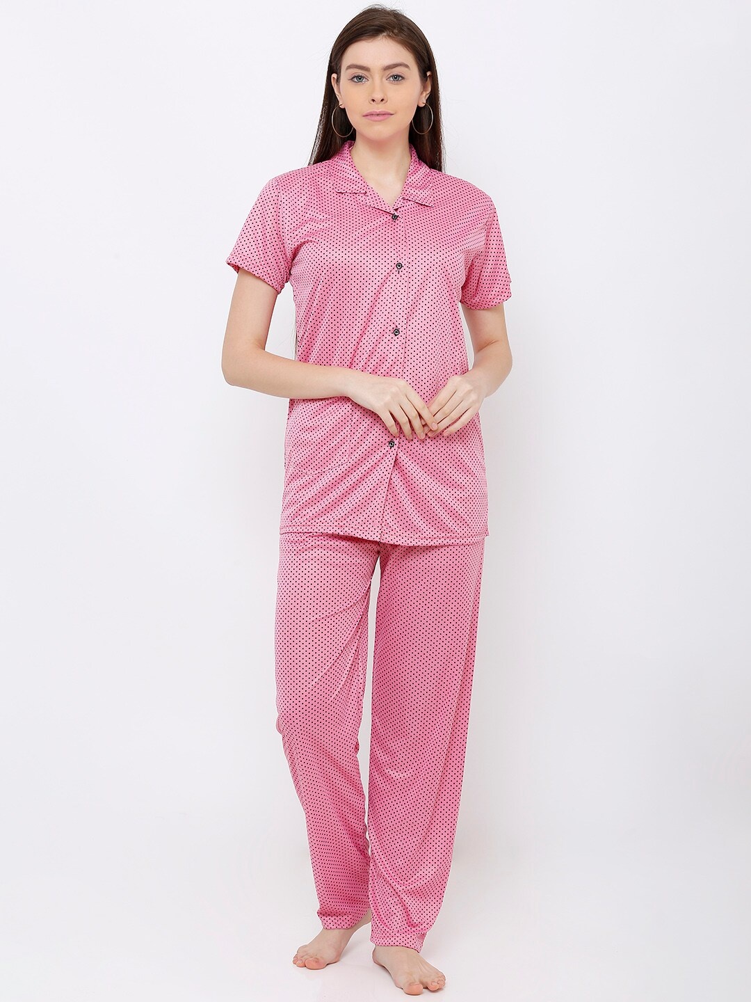 

Pretty Awesome Women Pink & Black Printed Night Suit