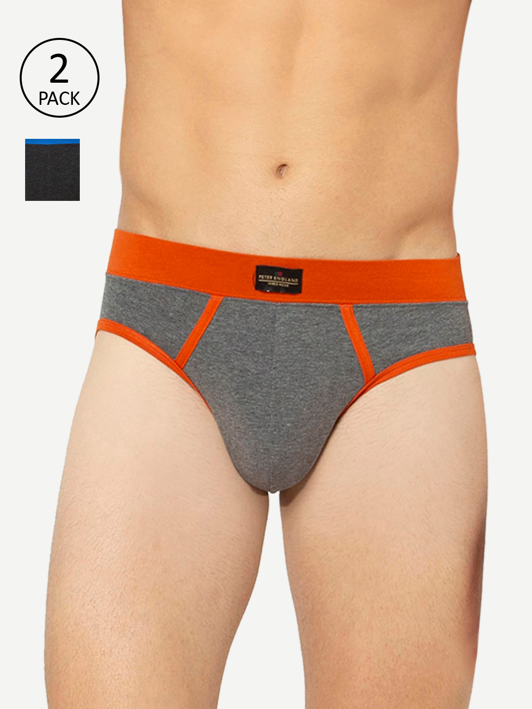 

Peter England Men Pack Of 2 Solid Basic Briefs PIWBBKGM9146010, Grey