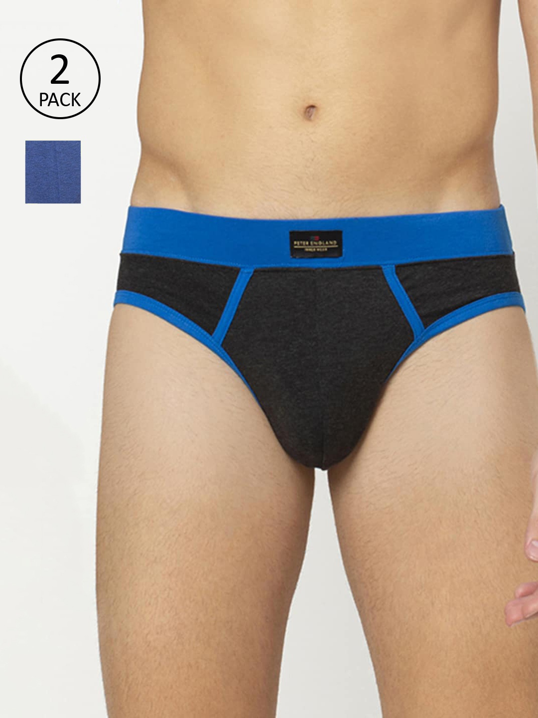 

Peter England Men Pack Of 2 Colourblocked Basic Briefs PIWBNYBK9146012, Blue