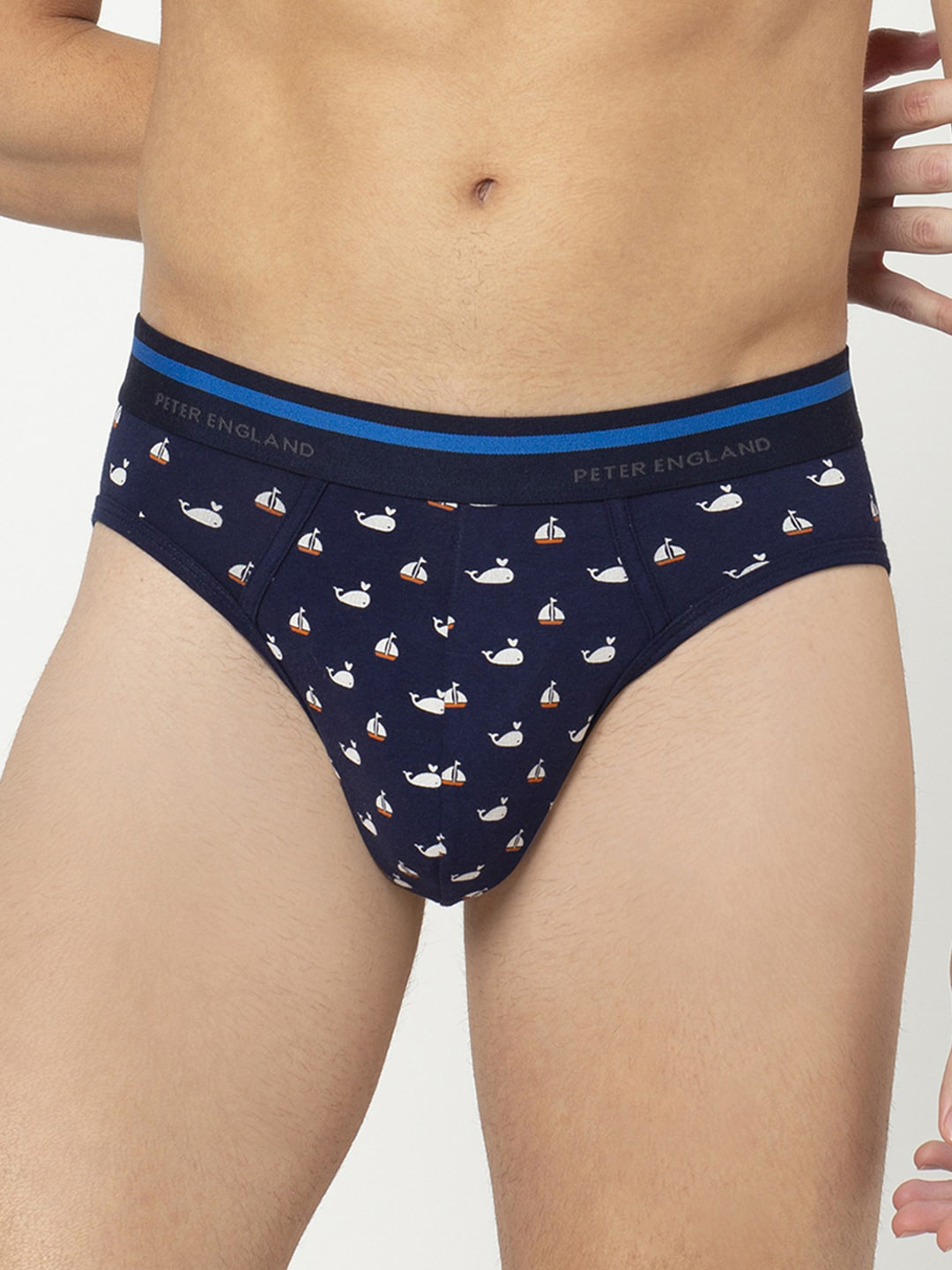

Peter England Men Blue & White Printed Basic Briefs PIWBDBU9146018