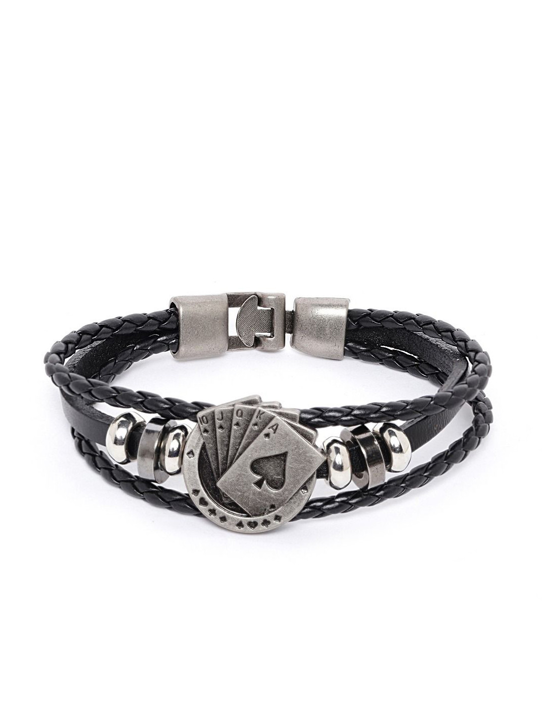 

OOMPH Men Black & Silver-Plated Alloy Wraparound Bracelet