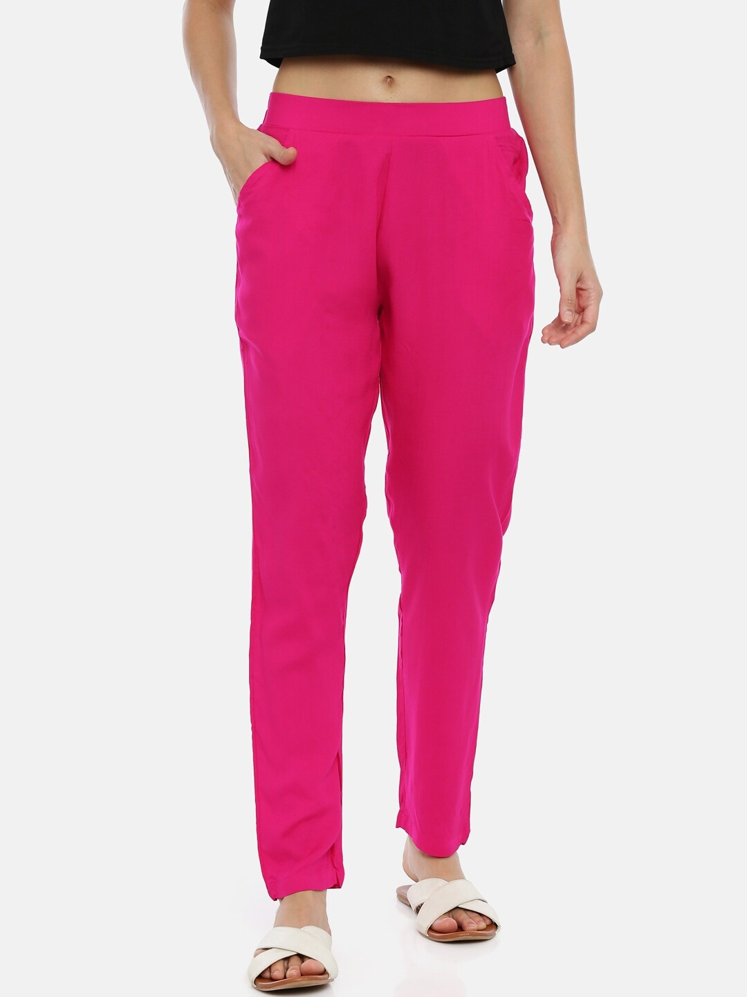 

GOLDSTROMS Women Fuchsia Slim Fit Solid Trousers