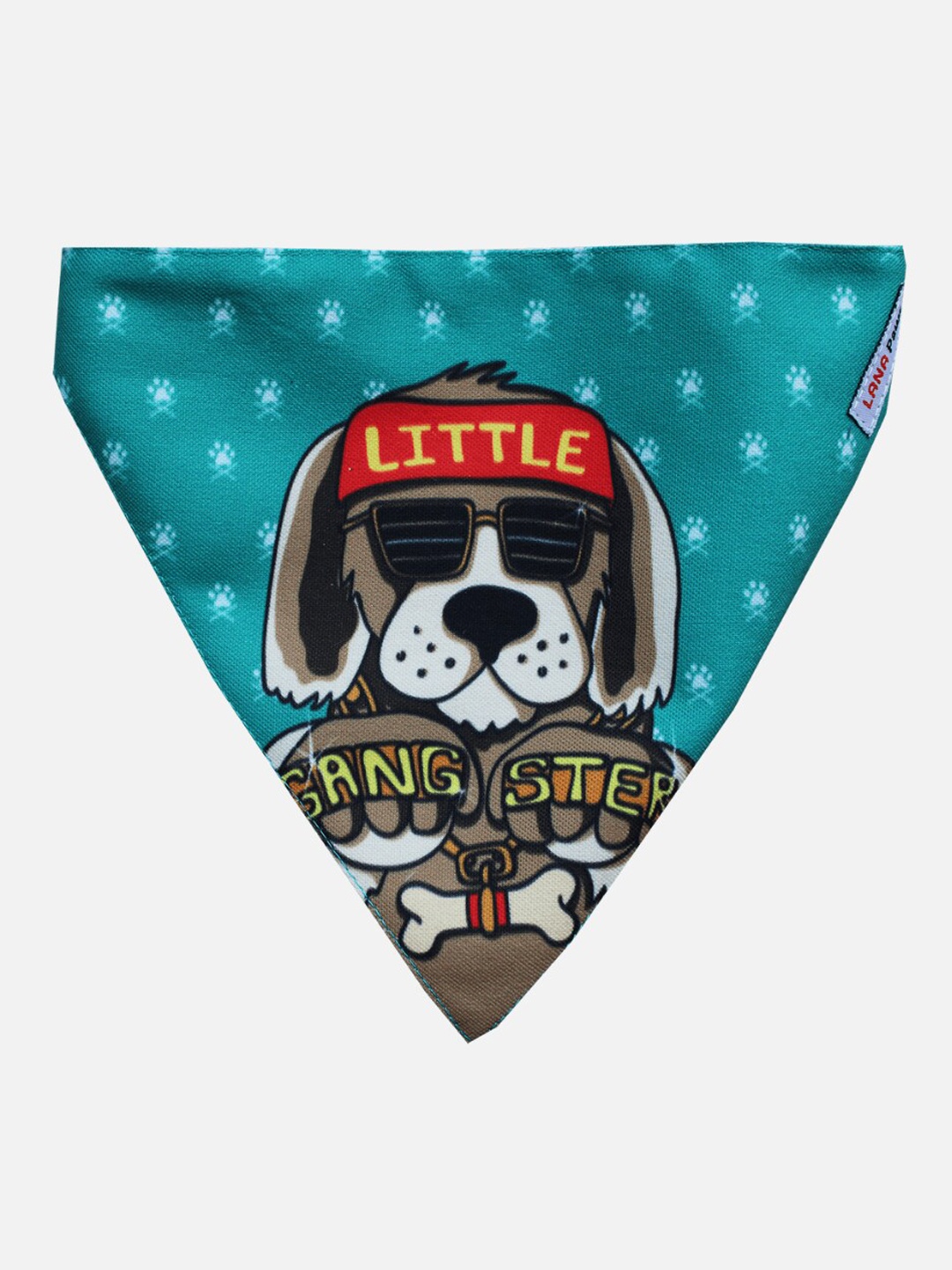 LANA PAWS Teal Blue & Brown Little Gangster Printed Dog Bandana Scarf