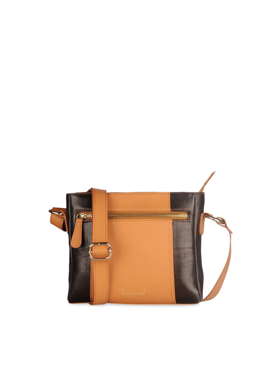 

Justanned Tan Brown Colourblocked Leather Sling Bag