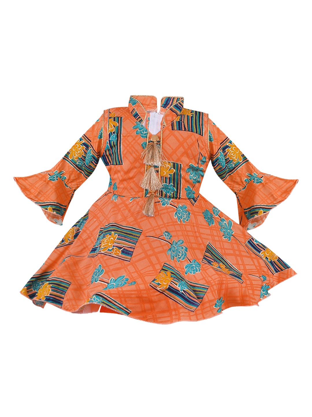 

Wish Karo Girls Orange Printed Fit and Flare Dress