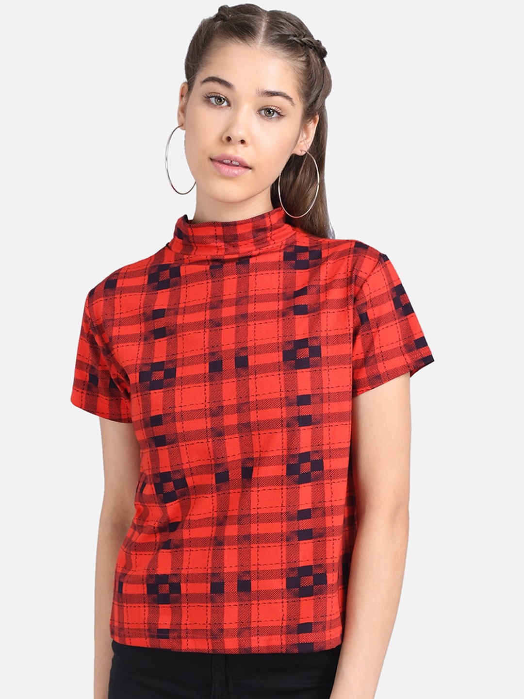 

Kotty Women Red & Black Checked Pure Cotton Top