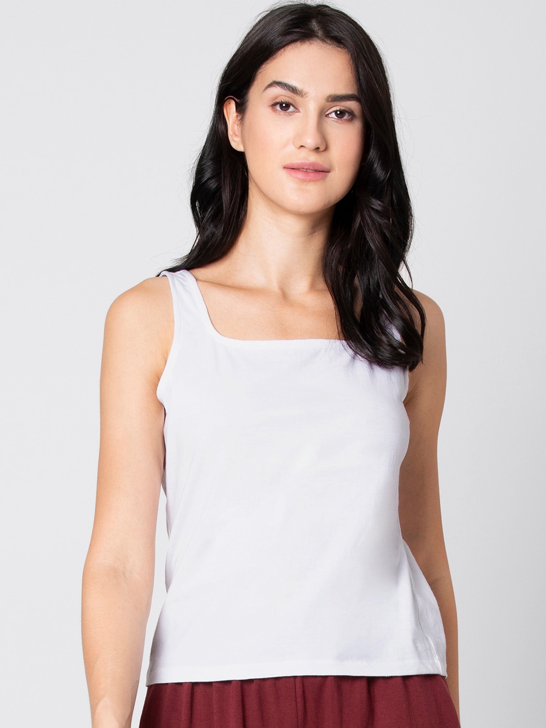 

FabAlley Women White Solid Pure Cotton Top