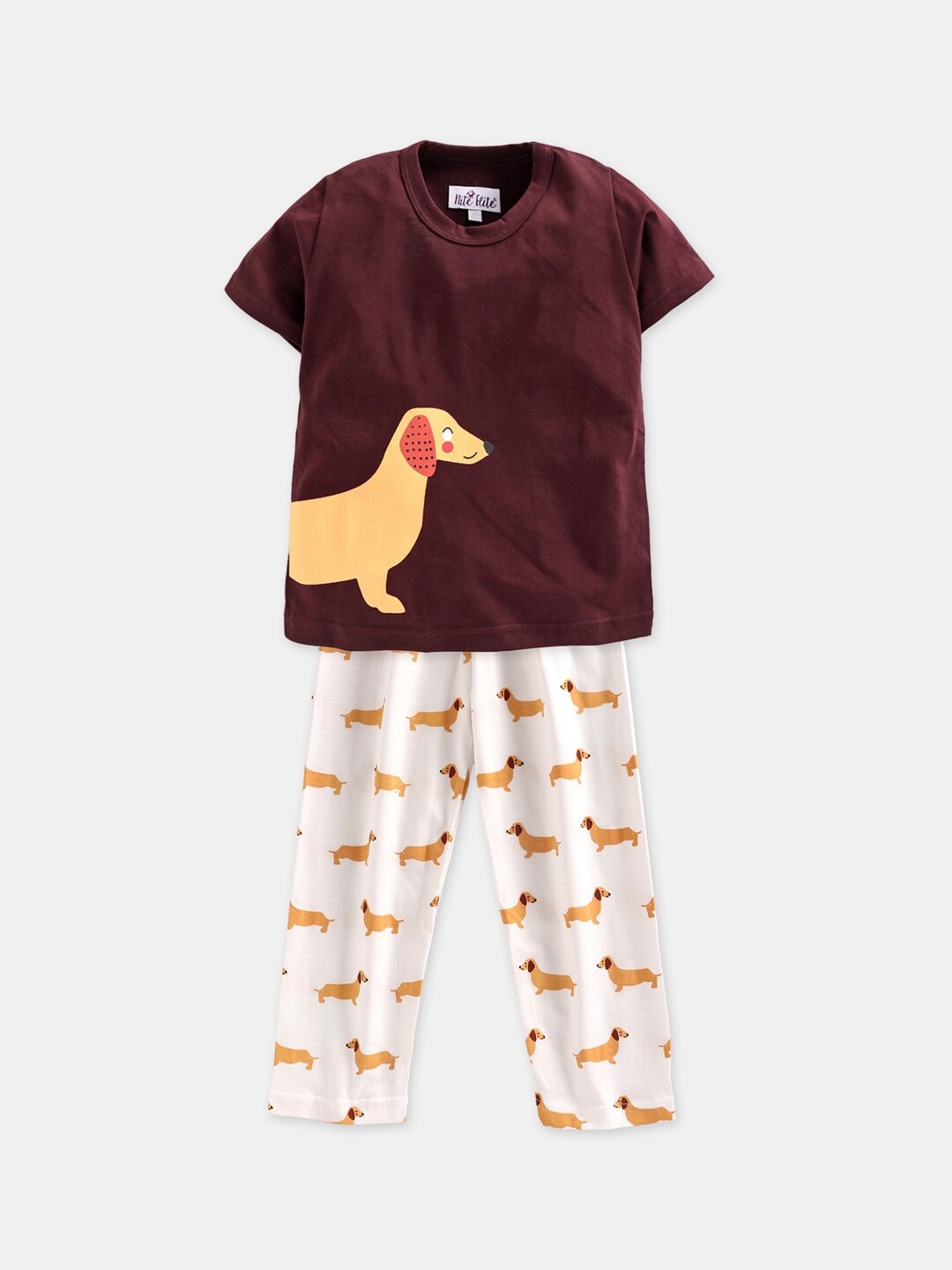 

Nite Flite Unisex Kids Maroon Printed Night suit