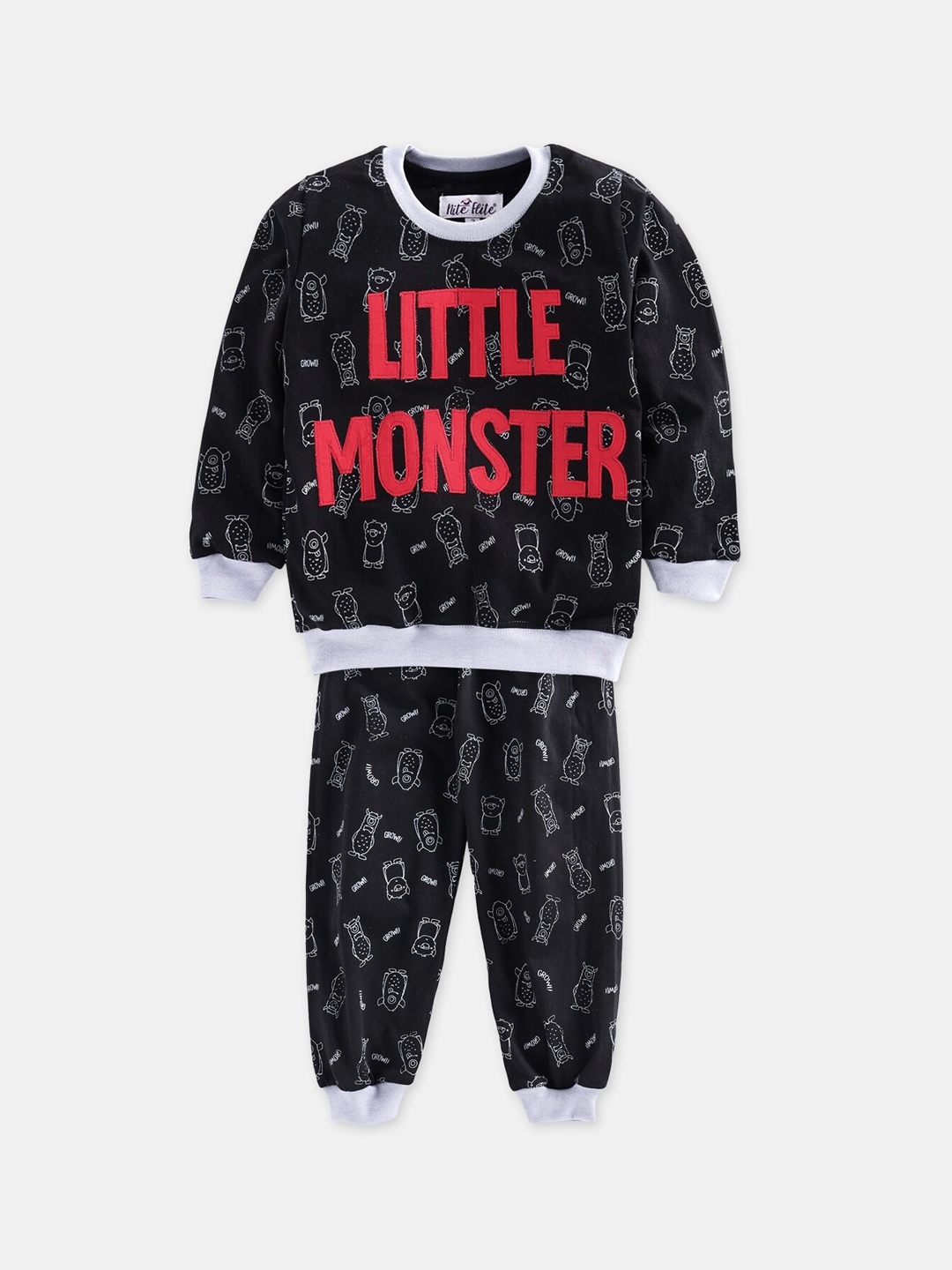 

Nite Flite Kids Black & Grey Printed Night suit