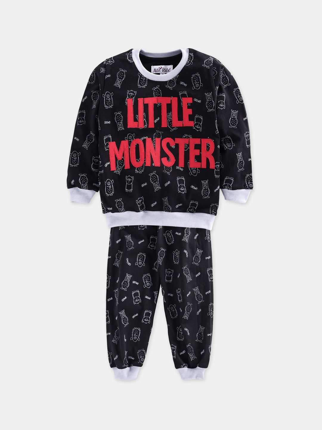 

Nite Flite Kids Black & White Printed Night suit