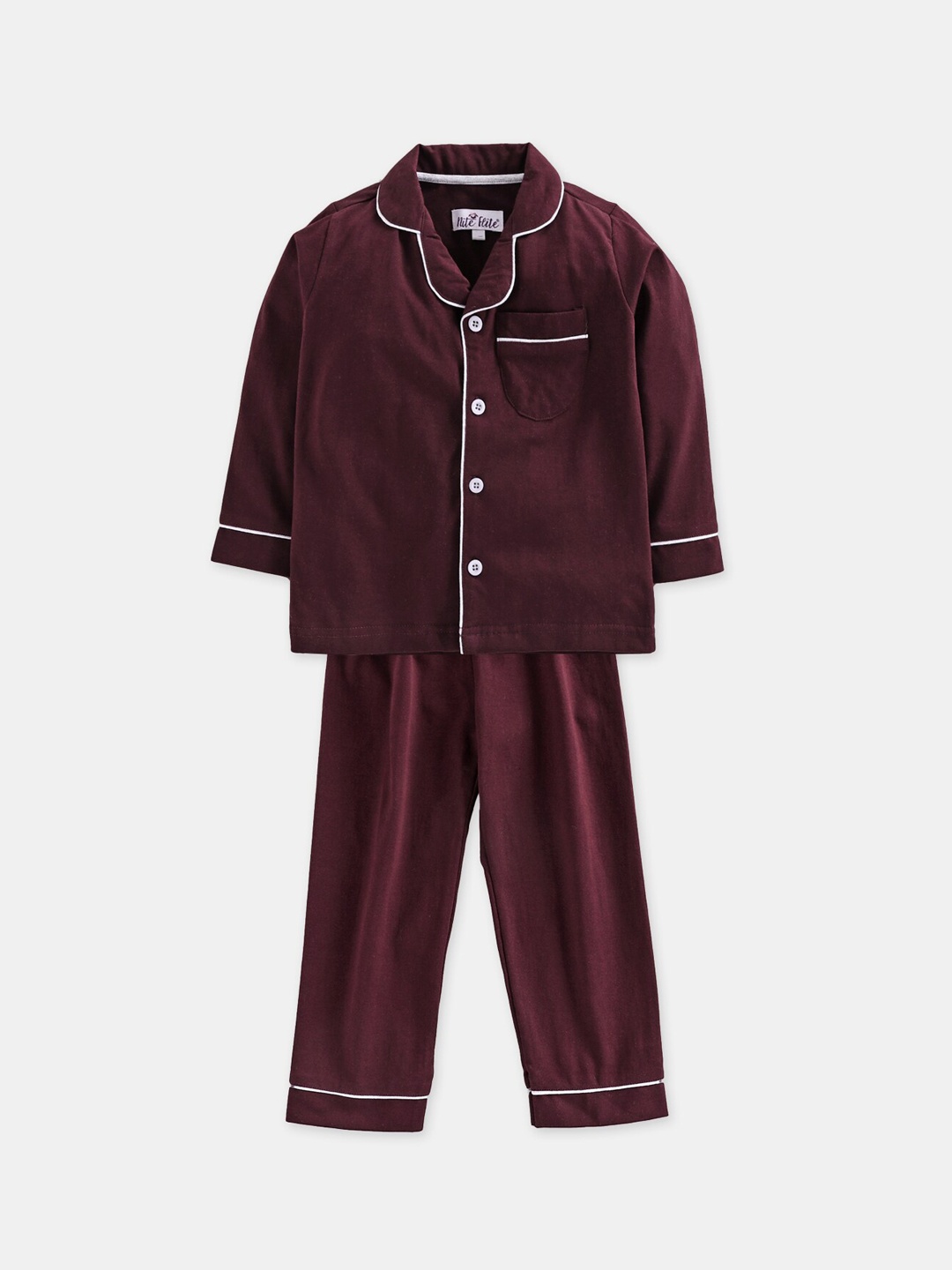 

Nite Flite Kids Maroon Solid Night Suit