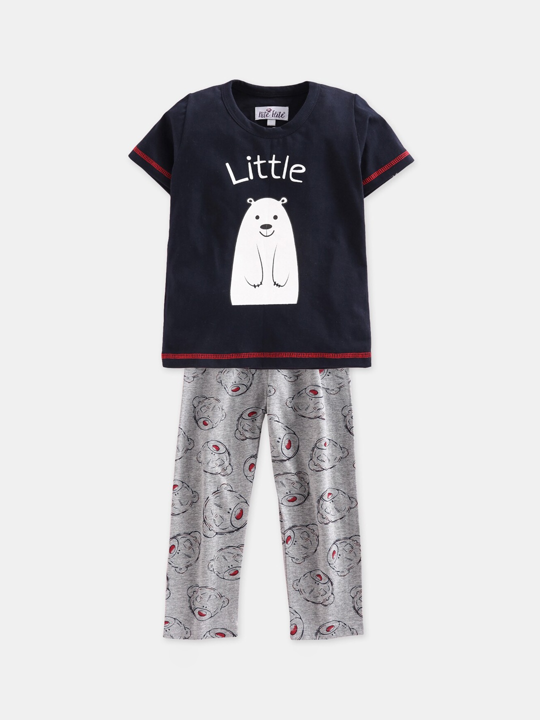 

Nite Flite Unisex Kids Navy Blue & Grey Printed Nightsuit