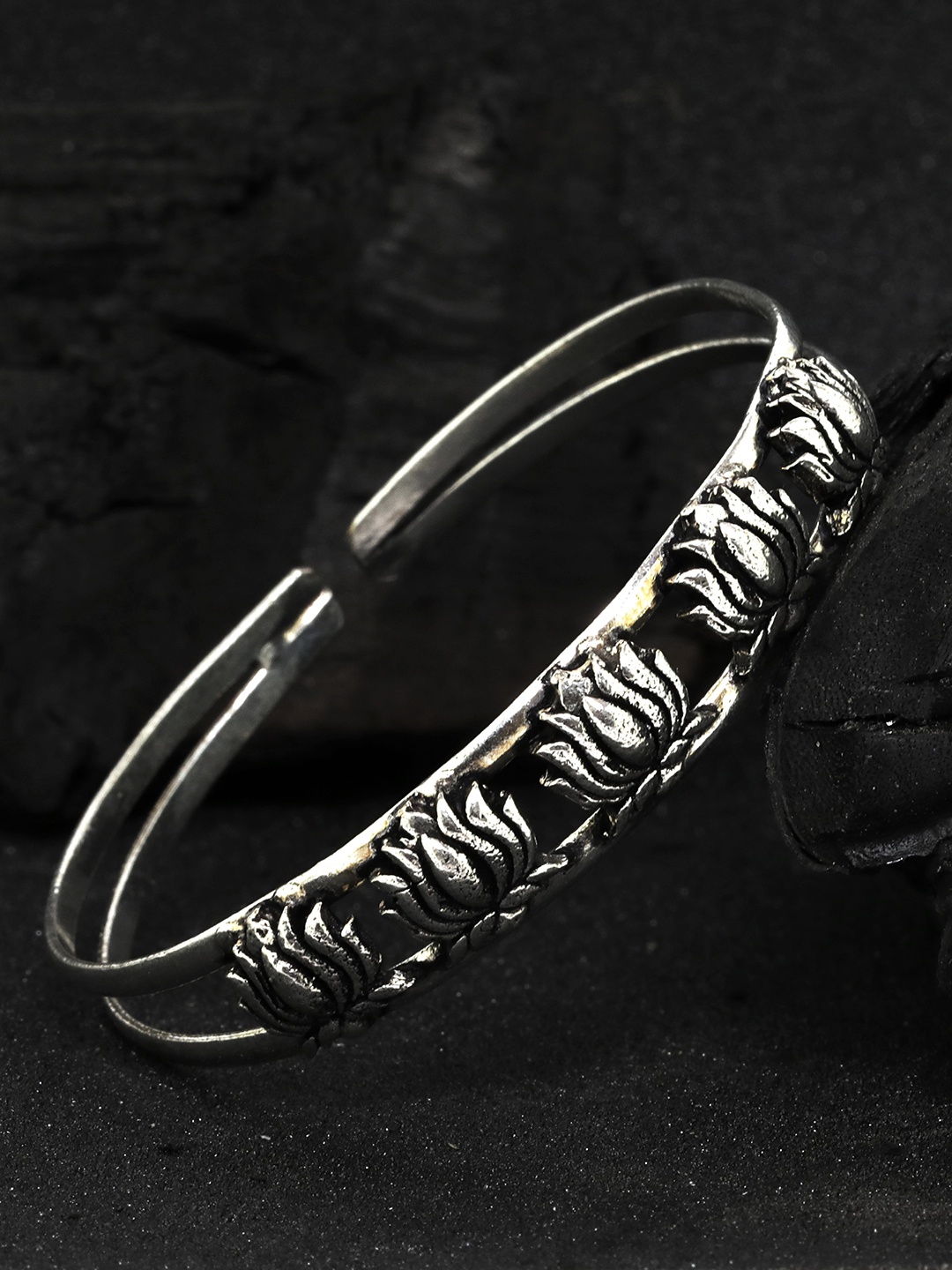 

Priyaasi German Silver Silver-Plated Oxidised Cuff Bracelet