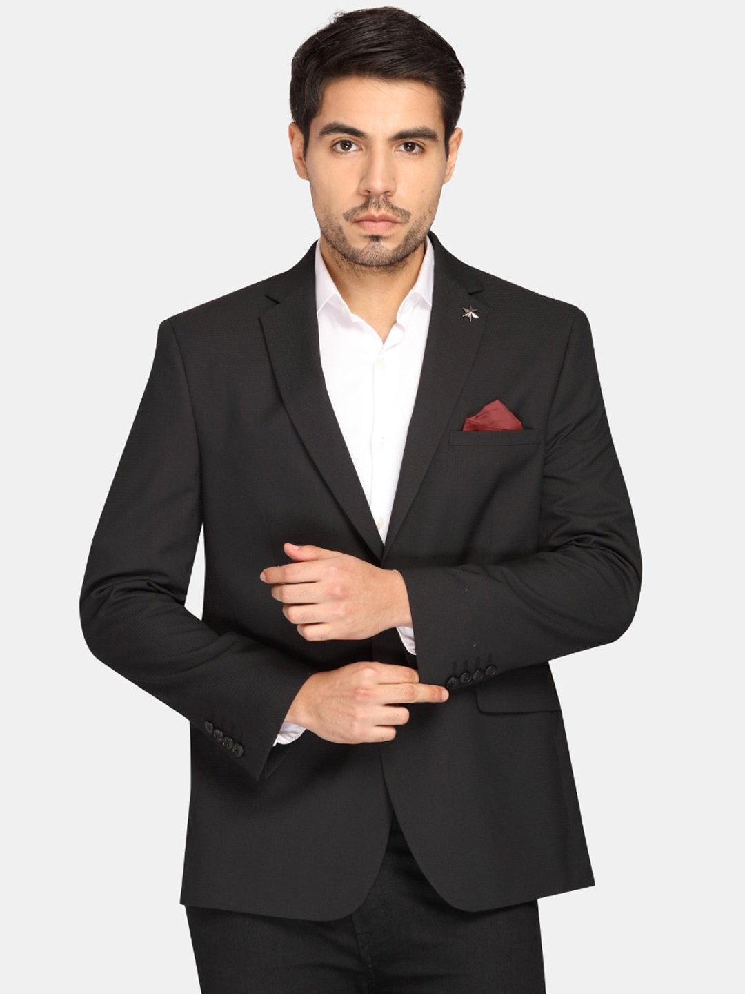 

Theme Men Black Self-Design Single-Breasted Casual Blazer