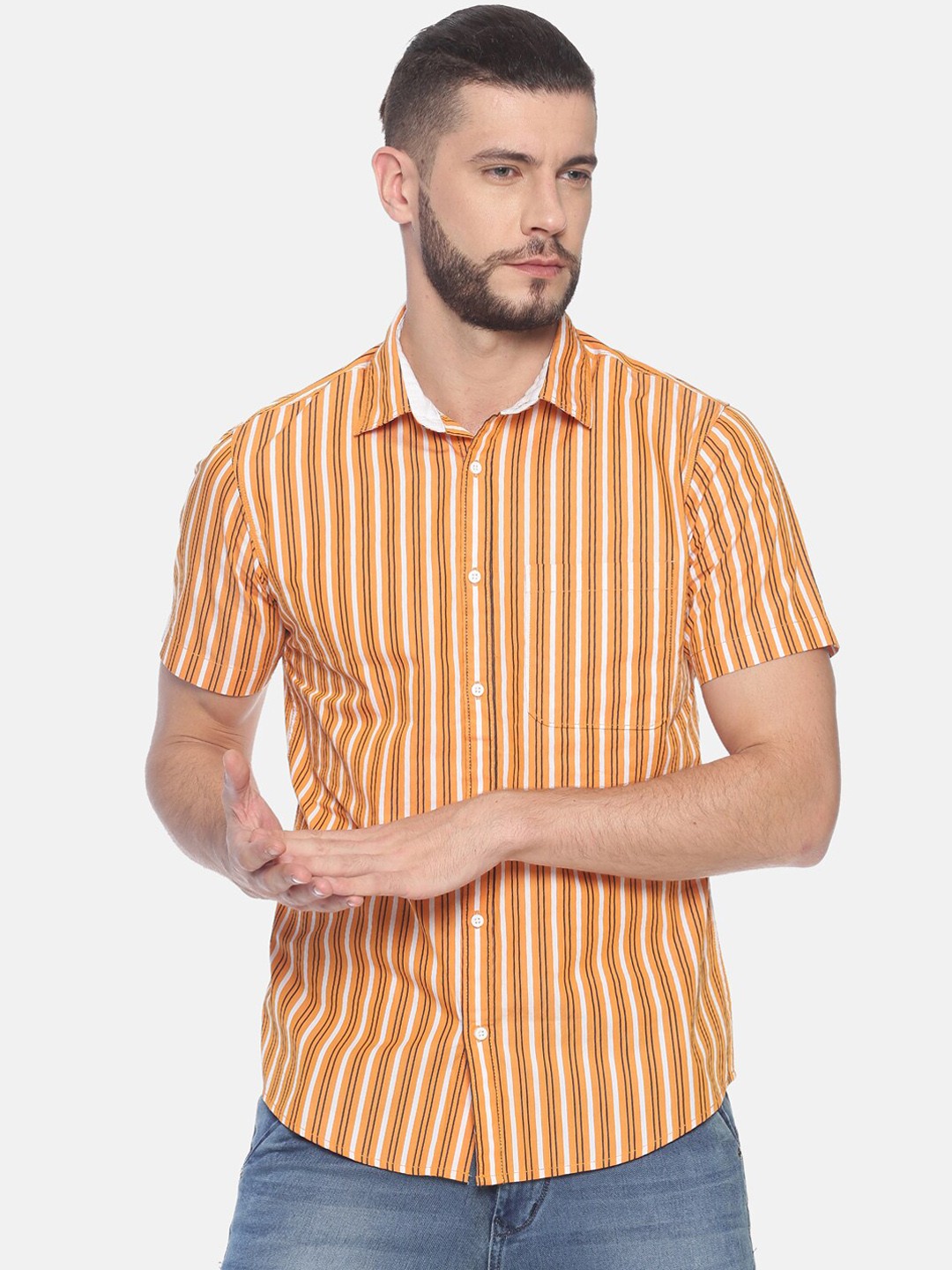 

IVOC Men Orange & White Regular Fit Striped Casual Shirt