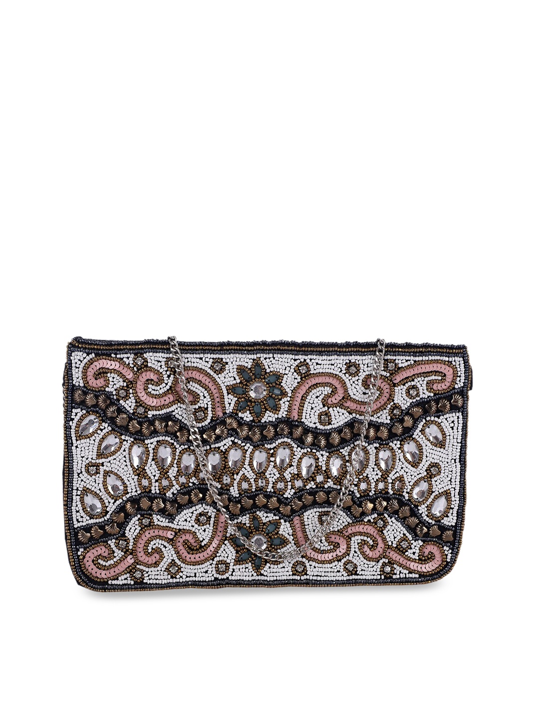 

REZZY White Embroidered Clutch