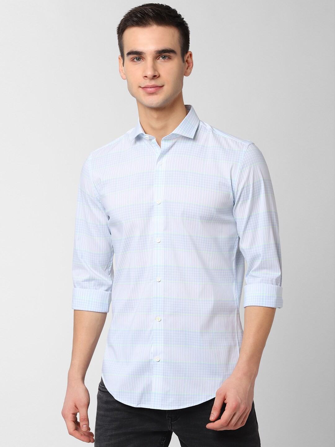 

Peter England Men Blue Slim Fit Checked Casual Shirt