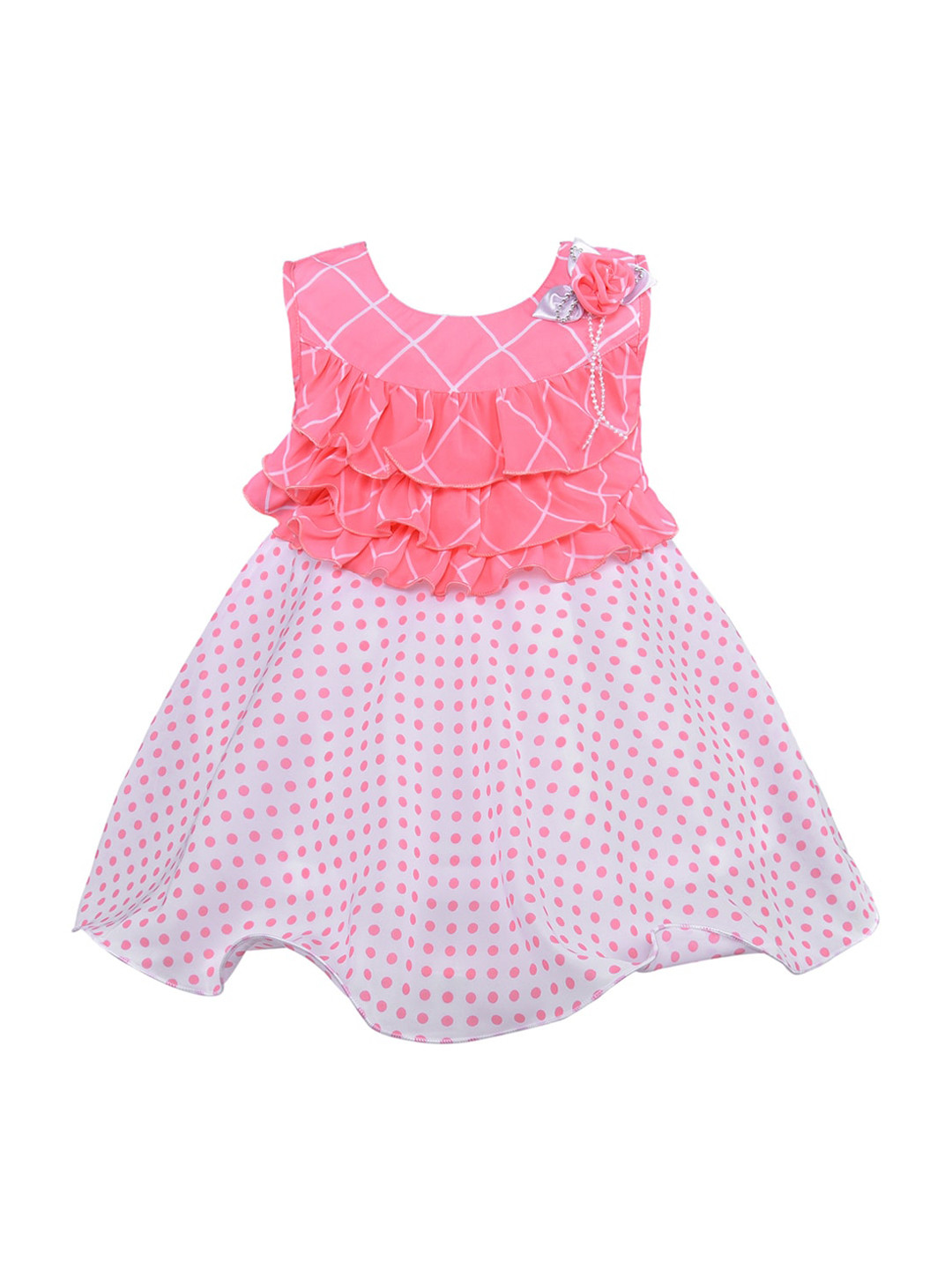 

Wish Karo Girls Peach-Coloured Printed Fit and Flare Dress