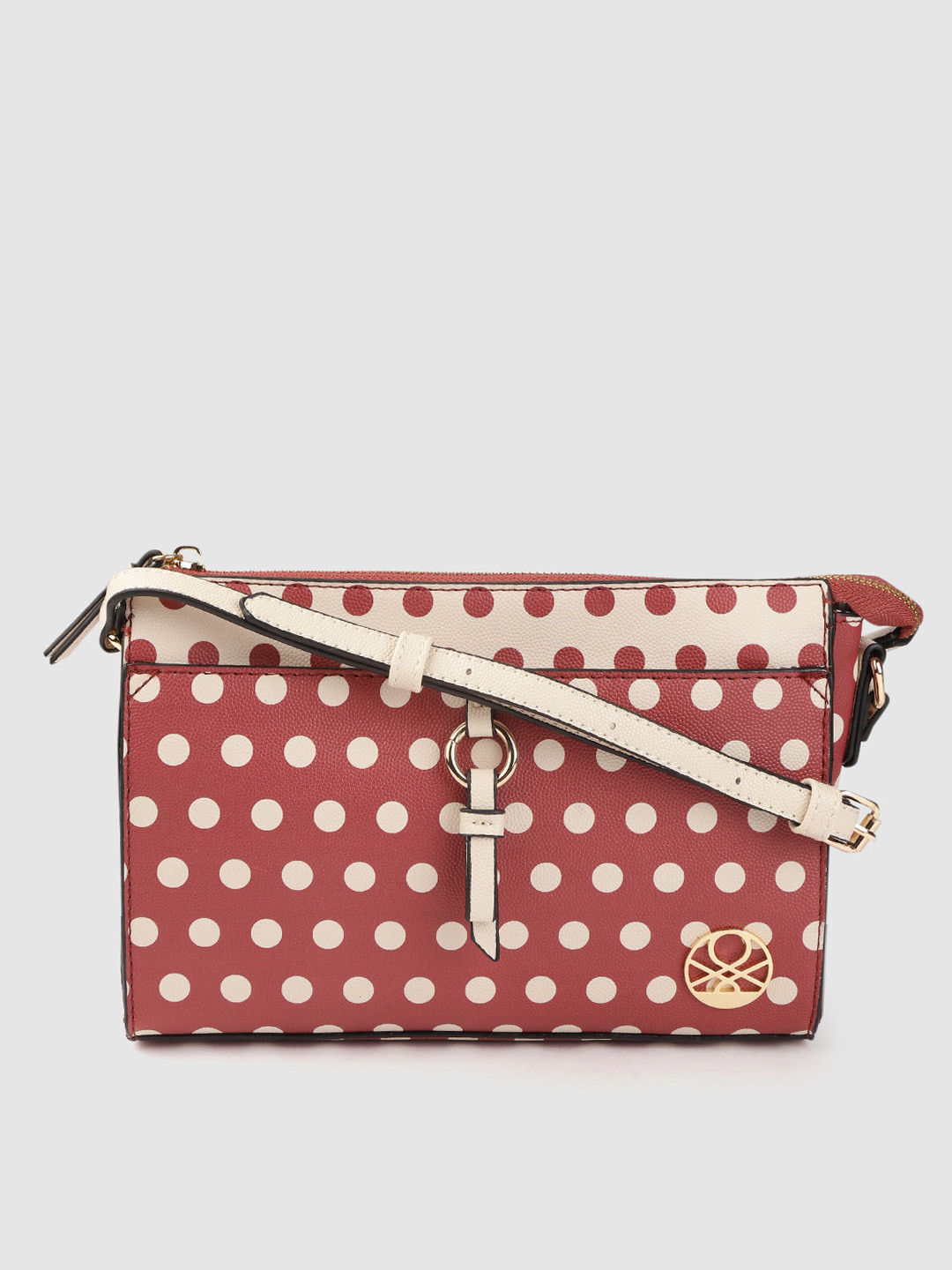 

United Colors of Benetton Red & Cream-Coloured Polka Dot Printed Sling Bag